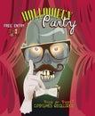 Halloween party vector invitation card with cute hipster zombie