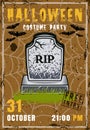 Halloween party vector poster with zombie grave