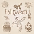 Halloween party vintage engraving crosshatch hand drawn banner