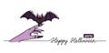 Halloween party web banner with bat. One continuous line drawing with text Happy Halloween party. Simple vector