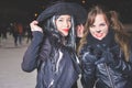 Halloween party! Young women like witch and cat role