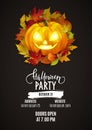 Halloween patry poster design advertisement, realistic pumpkin a