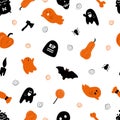 Halloween patten seamless. On white background pumpkin, lollipop, spider, skull, ghosts Royalty Free Stock Photo