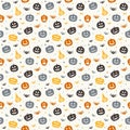 Halloween pattern with creepy pumpkins and spiders. Seamless texture. Vector Royalty Free Stock Photo