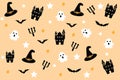 Halloween Pattern decoration with hat witch, ghost, candle and star as design element
