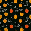 Halloween pattern ghosts foxes and pumpkins on the field