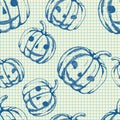 Halloween pattern, hand drawn sketch pumpkins