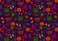 Halloween pattern. Holiday related objects. Witches accessory set. Trick or treat wallpaper. Kids background