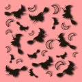 Square Halloween pattern with half moon and flying witches Royalty Free Stock Photo