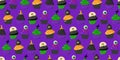 Halloween pattern. Muffins and cupcakes. Scary and terrible pattern. Background for Halloween. Textile and wrapping paper design