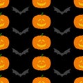 Halloween pattern with pumpkin and bat Royalty Free Stock Photo