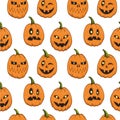 Halloween pattern pumpkin different emotions isolated transparent background
