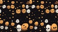 a halloween pattern with skulls and hearts on it