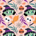 Halloween pattern with witches vector illustration