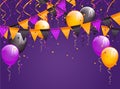 Halloween pennants and balloons on violet background