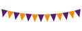 halloween pennants, orange and purple festival bunting garland, holiday decorative element, panoramic vector