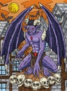 Halloween Perching Gargoyle Colored Cartoon Royalty Free Stock Photo