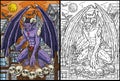 Halloween Perching Gargoyle Coloring Illustration Royalty Free Stock Photo