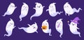 Halloween phantom. Cute ghost emoji funny death face, cartoon poltergeist in fabric costume, happy halloween ghostly Royalty Free Stock Photo