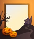 Halloween Photo Frame with Old Castle and Pumpkins Royalty Free Stock Photo