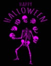 Halloween..Pink skeleton on a black background