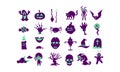 Halloween pop culture terror vector icons set