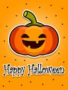 Halloween postcard. Smiling pumpkin. Cartoon flat vector illustration