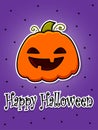 Halloween postcard. Smiling pumpkin. Cartoon flat vector illustration