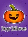 Halloween postcard. Smiling pumpkin. Cartoon flat vector illustration