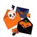 halloween postcards and letters with skull