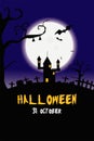 Halloween poster or banner with scary bat,grave and haunted castle