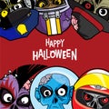 Halloween themed poster with lots of cartoon zombies in various shapes Royalty Free Stock Photo