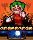 Halloween poster with clown holding a knife. Vector illustration Royalty Free Stock Photo