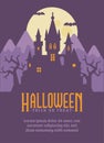 Halloween poster with dark vampire castle in the mountains