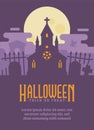 Halloween poster with gothic cemetery and a haunted chapel Royalty Free Stock Photo