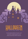 Halloween poster with old house in the swamp. Witch hut flyer Royalty Free Stock Photo