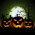 Halloween poster with three scary pumpkins in background