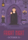 Halloween poster with a vampire in a dark crypt