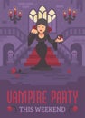 Halloween poster with vampire lady in a black dress Royalty Free Stock Photo