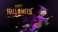 Halloween Posters. Cute Witch Flying On A Magic Broom