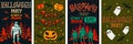Halloween posters set. Vector collection of Halloween invitations or greeting cards. Royalty Free Stock Photo