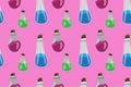 Halloween potions in jars on a pink background pattern Royalty Free Stock Photo