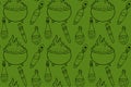Halloween potions and witch`s cauldron black line on green background pattern Royalty Free Stock Photo