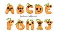 Halloween Pumpkin Alphabet Letter A- J, Cute Spooky Watercolor Characters, hand painted illustration