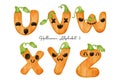 Halloween Pumpkin Alphabet Letter u-z , Cute Spooky Watercolor Characters, hand painted watercolor illustration, perfect for