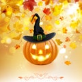Halloween Pumpkin on Autumn Background Royalty Free Stock Photo