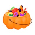 Halloween pumpkin basket full of candies and sweets background vector illustration Royalty Free Stock Photo