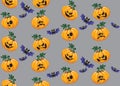 Halloween pumpkin and bat seamless pattern