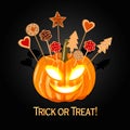 Halloween pumpkin with biscuits for the children. Royalty Free Stock Photo