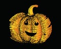 Halloween pumpkin on black background, imprint, illustration, vector